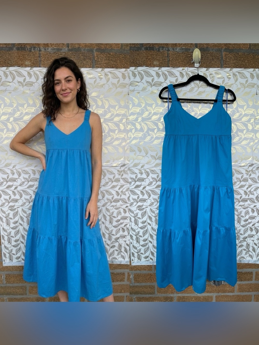 NWT MAGARI Italy Cobalt Blue Tiered Maxi Dress L Cotton Poplin Euro Summer